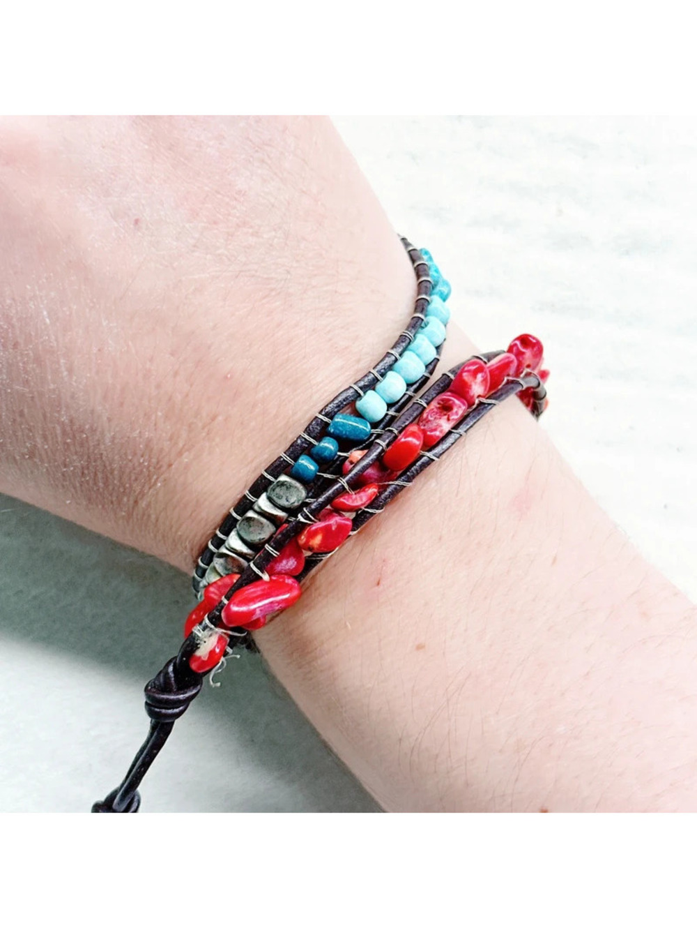 5437gc. Handmade Wrap Bracelet Southwest Stone